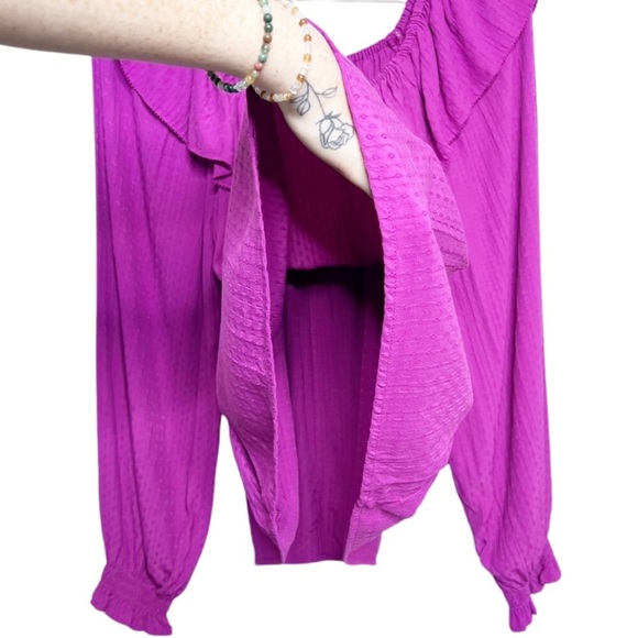 New with Tag Knox Rose Womens Purple Ruffle Polka Dot Texture Long Sleeve Blouse - Picture 13 of 16